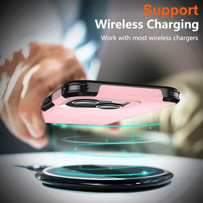Shockproof for iPhone 15 Case,[15 FT Military Grade Drop Protection],with 2X [Tempered Glass Screen Protector ] with Air Bumpers Full-Body Protective Phone Case,Pink Black - color: Pink Black