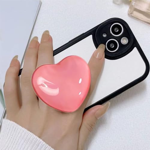 Cute Heart-Shaped Expanding Phone Grip - 3D Deep Pink Crystal Collapsible Phone Mount Holder Stand for Girls Women, Lovely Phone Charm and Accessories，Finger Snap Grip Holder for iPhone, iPad, Kindle