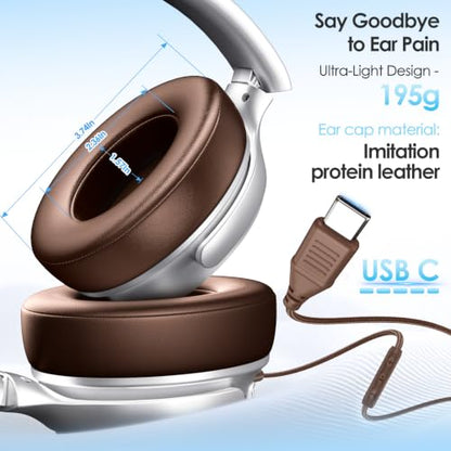 USB C Wired Headphones Active Noise Canceling Headphone Over Ear-Brown - color: Silver