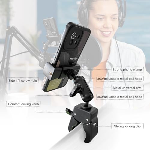 ROCKFREE Clip Phone Holder,Universal Arm,Clamp Mount for Hanldle Bar,Desk - style: 3.94" Aluminum Arm Phone Holder