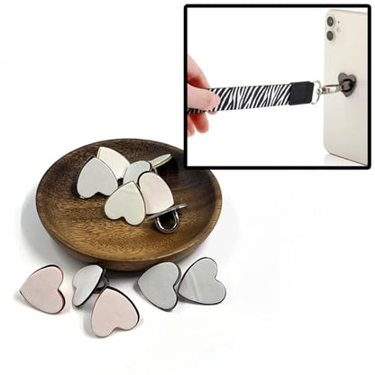 12PCS Phone Charm Heart Hooks, Adhesive Metal Finger Rings, Heart Shaped Cellphone Stand Holder, Finger Grip Loop Accessories Charm for DIY Phone Cases Pad Tablets