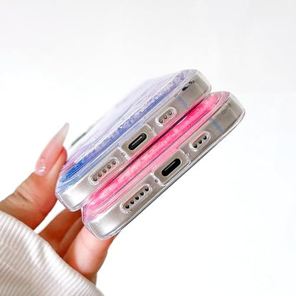 Compatible with iPhone 17 Pro Glitter Butterfly Case Glow in The Dark Women Girls Girly Bling Sparkle Flowing Quicksand Light up Soft TPU Bumper Luminous Clear Phone Cover, Pink - color: Blue, size: iPhone 17