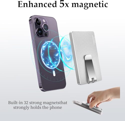 Magnetic Card Holder with Money Clip,for Magsafe Phone Wallet with Slide Button Quick Access to Bank Credit Card,Metal RFID Blocking Case for IPhone 17/16/15/14/13/12 Series(No 12/13 mini) (Silver) - color: Basic Magnetic With Clip - Metallic Silver