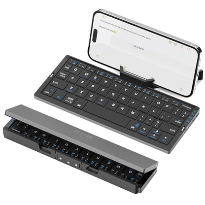 SIKAI CASE Foldable Bluetooth Keyboard with Magnetic Stand,Aluminum Alloy Mini Quiet Folding Portable Lightweight Travel Rechargeable Pocket for Tablet,iPad, Phones, Black - color: Black
