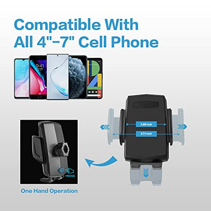 2-in-1 Cup Holder Phone Mount, Universal Adjustable Gooseneck Cup Holder, 360 Rotation, One-Button Release, Fits 4"-7" Phones