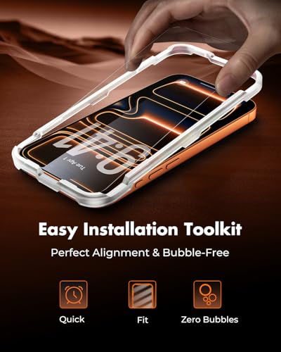 UNBREAKcable 4-Pack iPhone 17 Pro Max Screen Protector, 9H Hardness | 9H tempered glass | 99.99% HD clarity | Double Shatterproof|alignment frame easy install | case-friendly - size: iPhone 17 Pro Max