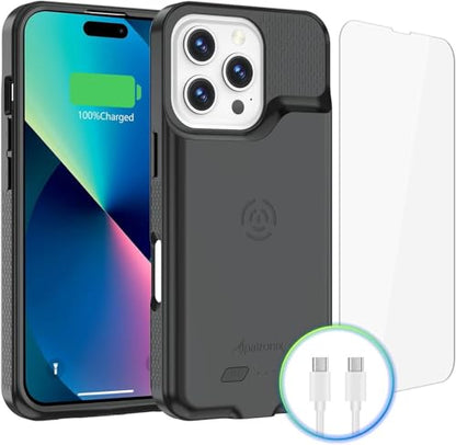 Alpatronix Battery Case for iPhone 16 Pro Max, Portable Strong Slim Protective Extended Charger Cover, 15W Fast Charging, High Capacity with Wireless Charging Case (BX16PM) Black - size: Apple iPhone 16 Pro Max (6.9 inch)