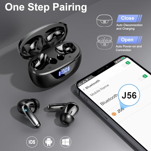 Wireless Earbuds, Bluetooth 5.3 Headphones Bass Stereo, 48Hours Playtime, 4 ENC Mic Clear Calls, Noise Cancelling Ear Buds with LED Display Charging Case,IPX7 Waterproof Earphone for Android iOS Black - color: Classical Black