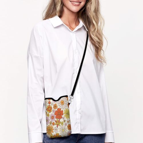 Universal Phone Sleeve Pouch with Crossbody Strap 7.6 X 4.3 Inches Shockproof Water Resistant Mobile Protection Bag-Colorful Flower Neoprene Phone Pouch Bag - color: Colorful Flower-Phone Pouch