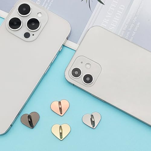 4 Pcs Phone Charm Hooks, Adhesive Metal Cell Phone Finger Grip Loops Stand, Heart Grip Rings Charm Holder, for DIY Cellphone Case Tablets Hanging Supplies(Black, Silver, Gold, Rose Gold)