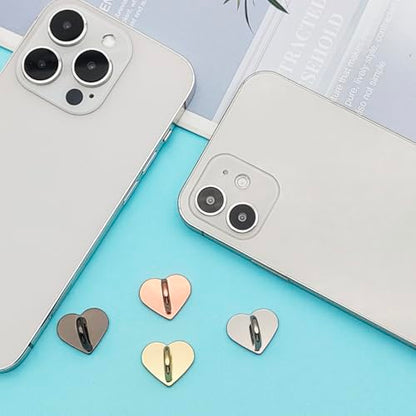 4 Pcs Phone Charm Hooks, Adhesive Metal Cell Phone Finger Grip Loops Stand, Heart Grip Rings Charm Holder, for DIY Cellphone Case Tablets Hanging Supplies(Black, Silver, Gold, Rose Gold)