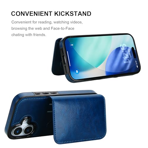 KIHUWEY Compatible with iPhone 17 Wallet Case Credit Card Holder, Premium Leather Kickstand Flip Hidden Magnetic Clasp Durable Shockproof Protective Cover for iPhone 17 6.3 inch (Blue) - color: Blue
