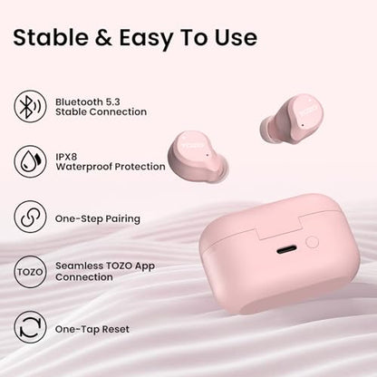 TOZO NC9 Hybrid Active Noise Cancelling Wireless Earbuds, 60H, LED Display - color: Dusty Pink