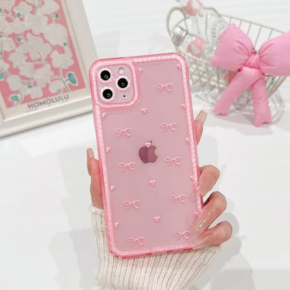 NITITOP Compatible with iPhone 11 Pro Max Case Cute Clear Pink Glitter Bow Knot Design Shiny Star Sparkle Bling Diamond Girls Women Soft TPU Shockproof Protective Phone Cover - Little Bow Heart - color: Little Bow Heart, size: iPhone 11 Pro Max