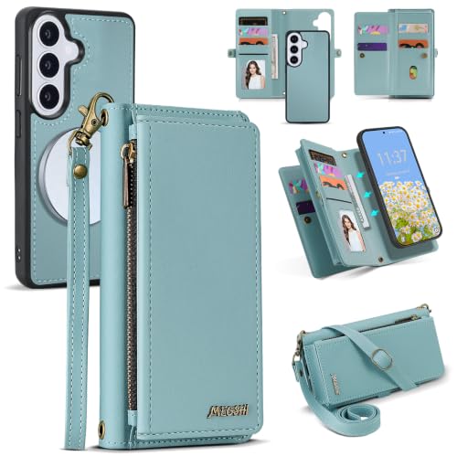 for Samsumg Galaxy S26 Plus Wallet Case, Detachable Magnetic Phone Case,Faux Leather Strap Wallet,with RFID Blocking,Zipper Card Holder,Shoulder Straps (Blue) - color: Blue, size: Samsumg Galaxy S26 Plus