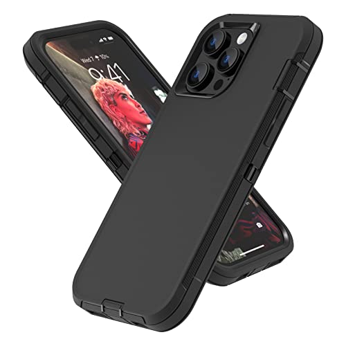 Case Compatible with iPhone 14 Pro Max, Heavy Duty Protective Black Phone Case, Full Body Shockproof Durable Silicone Rubber with Hard PC Rugged Sturdy Phone Cover for 14 Pro Max 6.7 Inch. (Black) - color: Black