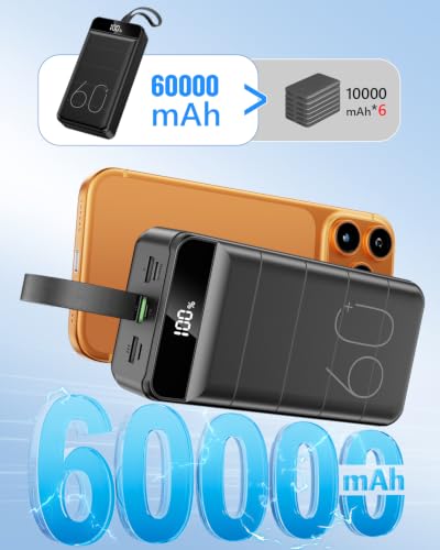 LQHUE Power Bank 60000mAh 22.5W Fast Charging Portable Charger with Flashlight, 4 Outputs & 3 Inputs LED Display Huge Capacity External Battery Pack for Most Electronic Devices on The Market