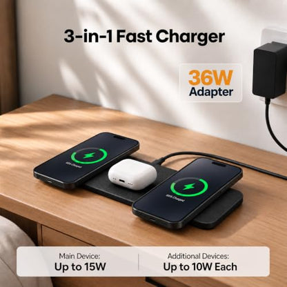 ZealSound Wireless Charging Pad for 3 Devices for iPhone 17/16/15 & Samsung