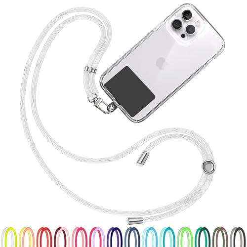TBOC Cell Phone Lanyard [White] - Comfortable Universal Smartphone Lanyard - Easy to Use Neck Phone Holder [Black Patch] - Adjustable Length Phone Strap Crossbody - Fits All Mobile Phones - color: White