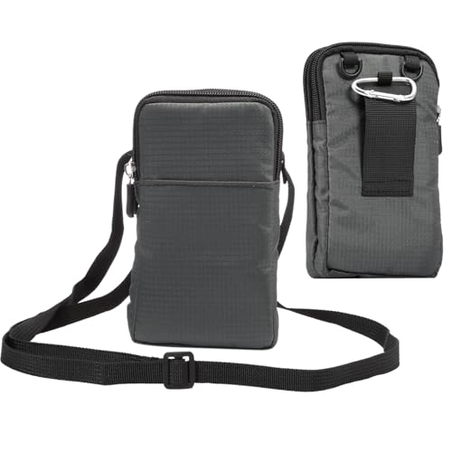Black Shoulder Phone Bag, Cell Phone Belt Clip Pouch, 6.0" Ladies Men Travel Shoulder Messenger Crossbody Bag with Strap Zipper Waist Pocket Purse Wallet Belt Clip Holder with Carabiner Hook Handbag - color: Dark gray