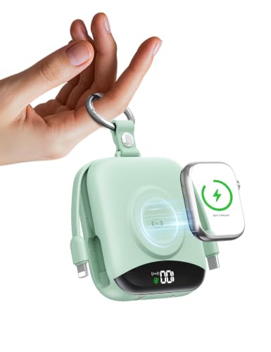 Portable Charger 10000mAh 22.5W Power Bank Built-in 2 Cables Keychain | Charge 5 Devices, TSA approved, Travel Fast Charging Battery Pack for iPhone Samsung Google Android & iWatch Charger, Green - color: Green