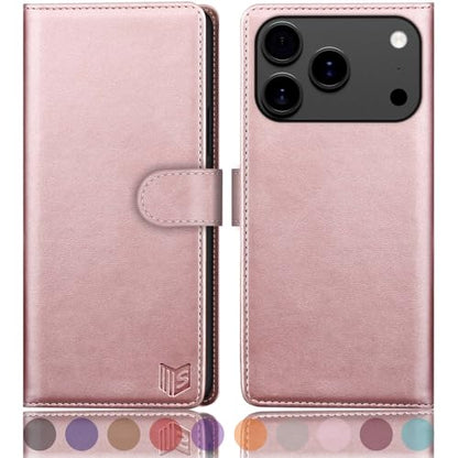 SUANPOT Compatible with iPhone 17 Pro 6.3" Wallet case with RFID Blocking Credit Card Holder,Flip Book PU Leather Protective Cover Women Men for Apple 17 Pro Phone case Rose Gold - color: Rose Gold, size: iPhone 17 Pro 6.3"