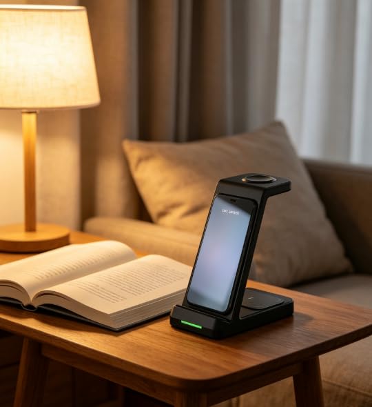 Fast Wireless Charging Station, Transform Your Workspace with Our 3-in-1 Wireless Charger & Stylish Charging Stand with Phone Holder for Home and Office,Black