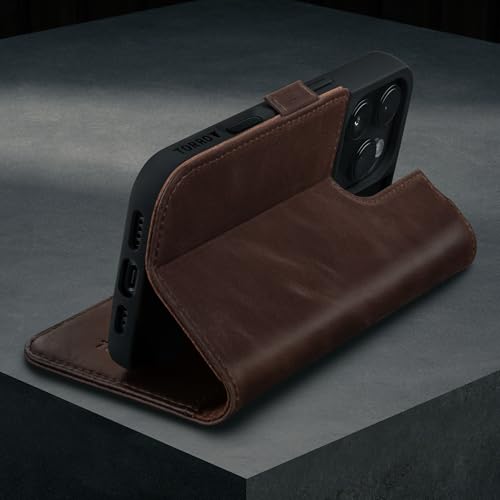 TORRO Premium Leather Case Compatible with iPhone 16 Pro 6.3" – Genuine Leather Wallet Flip Folio Case with Kickstand and Card Slots (Compatible with Official MagSafe Chargers) - Dark Brown - color: Dark Brown
