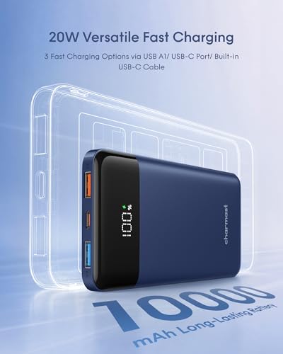 charmast Portable Charger Fast Charging,Built-in 4 Cables,6 Outs & 4 Inputs - color: Navyblue