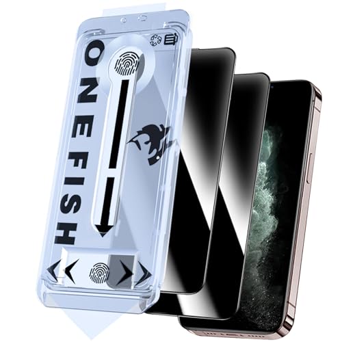 OneFish Privacy Screen Protector for iphone 11 Pro/X/Xs,Anti-Spy Tempered Glass Private Edge Protection Screen Protector with Installation Frame,9H Glass Scratch Resistant,Bubble Free,2 Packs. - size: iPhone 11Pro/X/XS