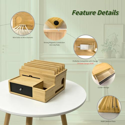 Bamboo Charging Station with 5-Port USB Charger & 5 Cables