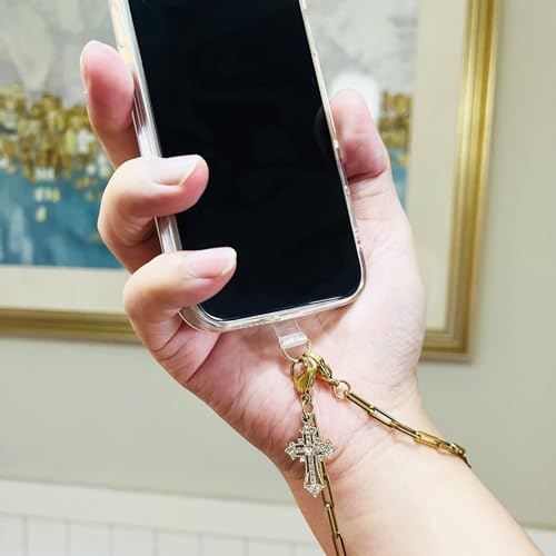 Phone Wrist Strap Metal Phone Chain Wristlet Strap Detachable Cellphone Lanyard Wrist with Tether Tab - color: 20_mix-gold-silver