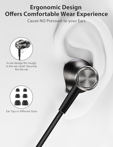 Jiunai USB C Wired Earbuds Right Angle in Ear Headphones Mic Metal Black - color: Metal Black