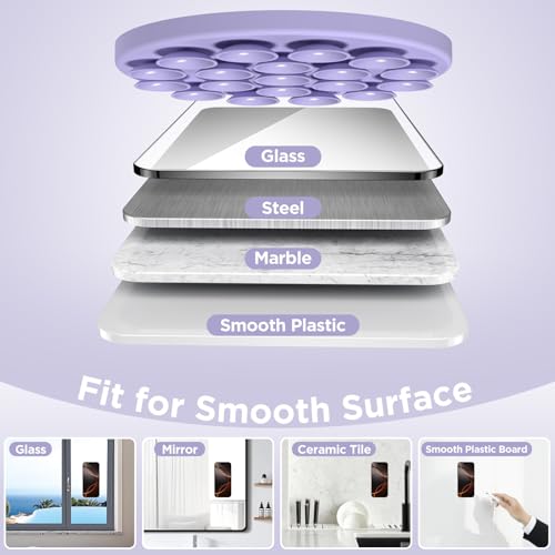 Magnetic Suction Cup Phone Mount with MagSafe, Silicone Hands-Free Grip Holder for iPhone Case and Android, Mirror Shower Phone Stand for Makeup FaceTime Gym Kitchen Bathroom, Lilac Purple - color: Lilac Purple
