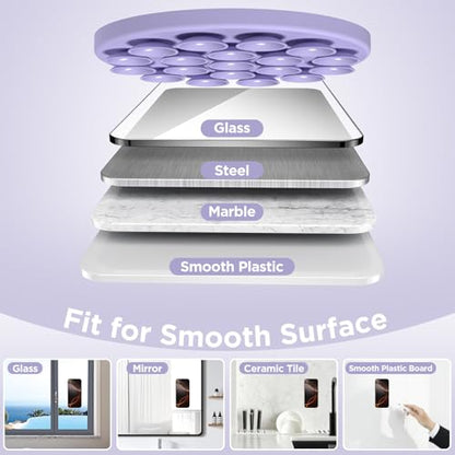 Magnetic Suction Cup Phone Mount with MagSafe, Silicone Hands-Free Grip Holder for iPhone Case and Android, Mirror Shower Phone Stand for Makeup FaceTime Gym Kitchen Bathroom, Lilac Purple - color: Lilac Purple