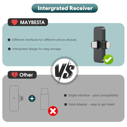 MAYBESTA Wireless Mini Microphone for iPhone, Android Phone - 2 Pack Lavalier Lapel Mic for Audio Video Recording - Clip on Content Creator Microphones for YouTube Tiktok Podcast Vlogging
