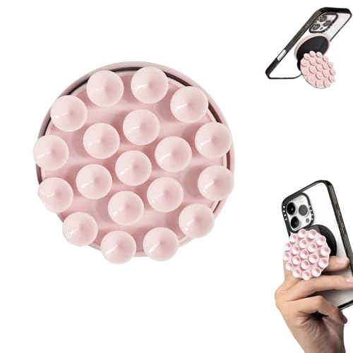 Rookii Strong Magnetic Suction Cup Phone Grip Stand,Compatible MagSafe Phone Ring Holder with Kickstand,Secure Grip for Hands-Free Viewing,for iPhone and Android Phones (Pink) - color: pink