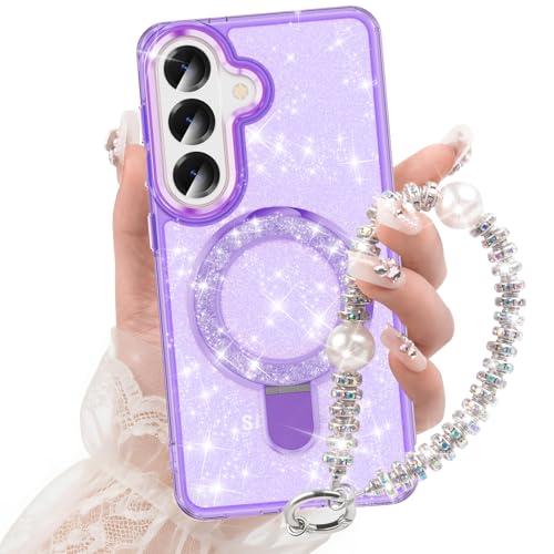 WATACHE for Samsung Galaxy S26 Case, Glitter Sparkle Bling Heavy Duty Shockproof Protective Phone Case with Kickstand, Anti-Scratch Cover Case for Galaxy S26(Clear Purple) - color: Clear Purple, size: s26 case