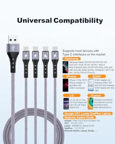 SIQIWO Multi USB C Cable Fast Charging 4FT/2 Pack, 4 in 1 Charger Cord - color: Gray