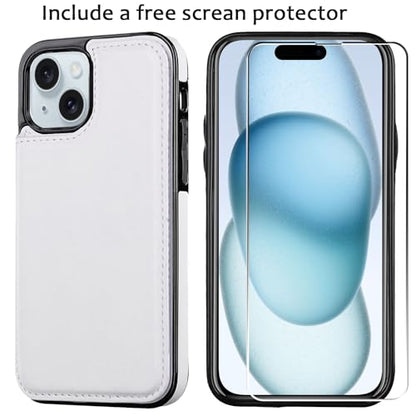 Wallet Case Compatible with iPhone 15,Slim Protective case with Card Holder,Premium PU Leather Kickstand Card Slots Case with 1 Screen Protective Glass for iPhone 15 (6.1")-White - color: White