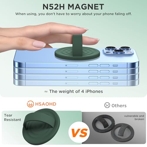 Upgraded Magnetic Phone Grip, Liquid Silicone Soft and Portable, Removable Finger Loop Ring Grip Holder for iPhone, Strong Magnetic Attraction, Compatible with MagSafe Phone Case, Alpine Green - color: Alpine Green
