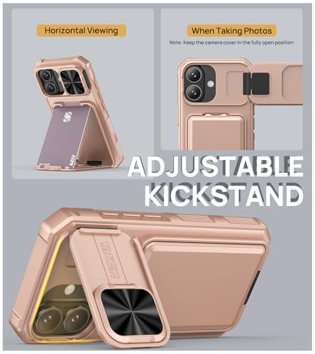 SSLOTSCASE for iPhone 17 Case with Kickstand & Card Holder, Rose Gold - color: Gold, size: Iphone 17
