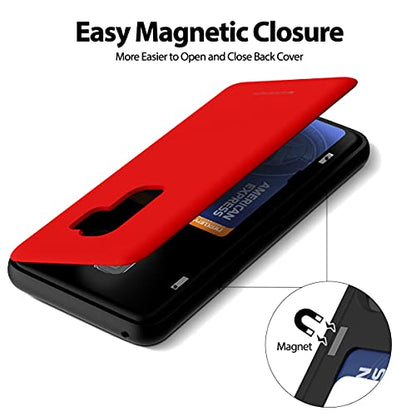 GOOSPERY Magnetic Door Bumper Compatible with Galaxy S9 Plus, Card Holder Wallet Case Easy Magnet Auto Closing Protective Dual Layer Sturdy Phone Back Cover - Red - color: Red, size: Galaxy S9 Plus