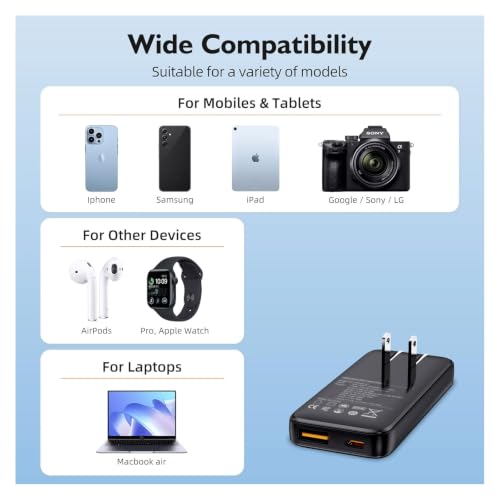 30W USB C Charger Block,Slim Wall Charger Travel Ready Fast Charging Block,2-Port Compact Charger with Foldable Plug for iPhone 17/16 Series, Galaxy, and More,1-Pack(2026 Update) - color: Black(1Pack)