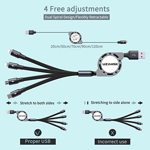 4 in 1 Multi Charging Cable, Retractable Multi Fast Charger Cable - size: 4 IN 1:2PACK