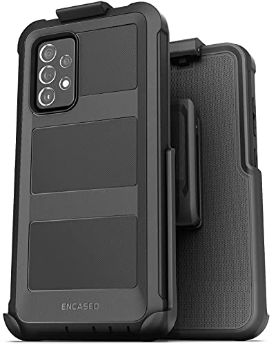 ENCASED Rugged Belt Case for Samsung Galaxy A52 with Built-in Screen Protector and Holster Clip (Black)