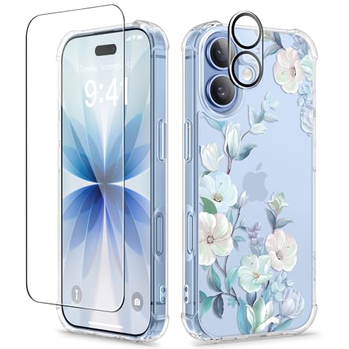 GVIEWIN for iPhone 17 Case Floral, Slim Clear Non-Yellowing | Shockproof Protective, Screen Protector+Camera Lens Protector, Women Phone Case for iPhone 17 6.3", Hibiscus - color: Hibiscus