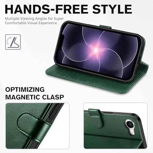 TUCCH Wallet Case for iPhone 17e & 16e (6.1"), 4 Card Slots, Evergreen | RFID Blocking, Viewing Stand, Shockproof TPU Shell, PU Leather, Magnetic Closure, Protective Folio Flip Cover - color: Evergreen