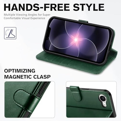 TUCCH Wallet Case for iPhone 17e & 16e (6.1"), 4 Card Slots, Evergreen | RFID Blocking, Viewing Stand, Shockproof TPU Shell, PU Leather, Magnetic Closure, Protective Folio Flip Cover - color: Evergreen