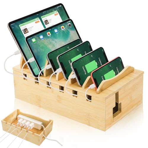 WRINGKIT Bamboo Charging Station for Multiple Devices, Hold 6 Devices